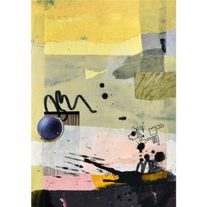 Abstract collage artwork by Valentina Gonzalez created with mixed techniques including collage, acrylic and drawing. Perfect art for your gallery wall including warm tones and fine details in white. It is influeced by architecture and minimalism.